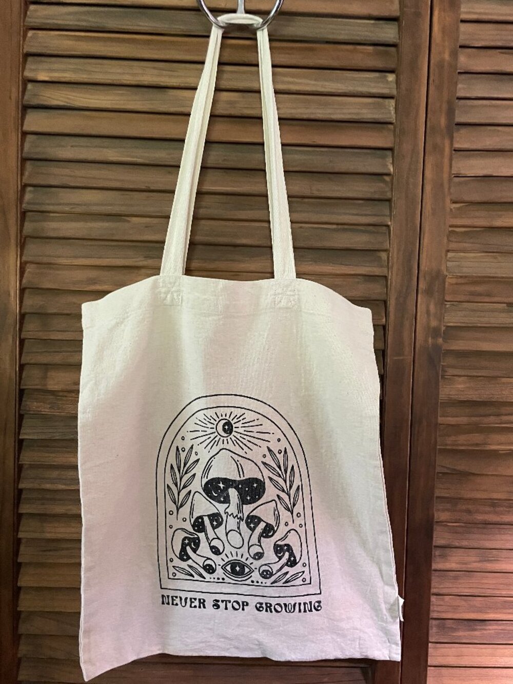 Cotton Canvas Mushroom Tote Bag W/ Interior Pockets (Flawed)